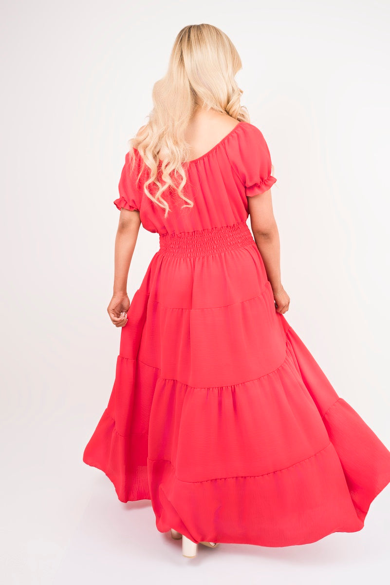 Smocked Waist Tiered Midi Dress - Flowy & Flattering