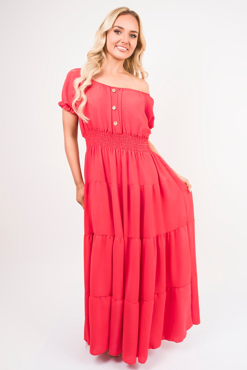 Smocked Waist Tiered Midi Dress - Flowy & Flattering
