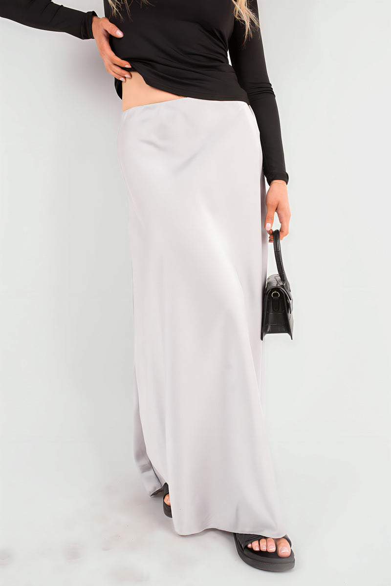 High waisted maxi skirt, lightweight white with straight fall and ankle length hem