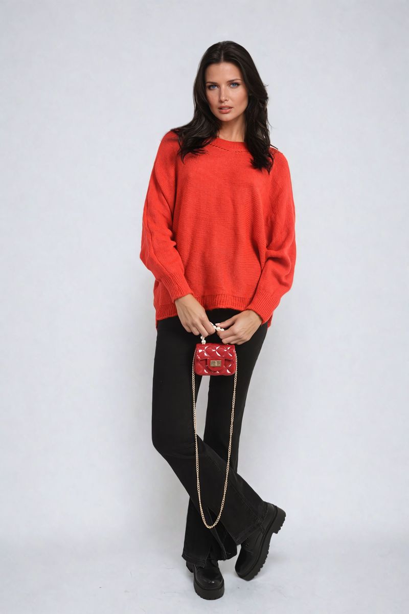 Crew Neck Back Patterned Knitted Jumper