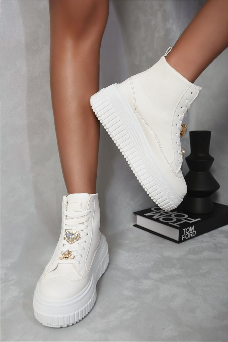 Lace Up High Top Platform Trainers with Decorative Details