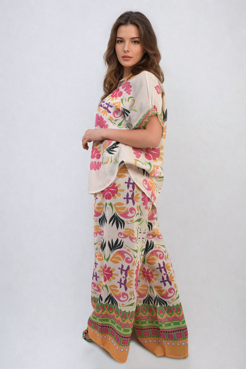 Printed Summer Wide Leg Trouser