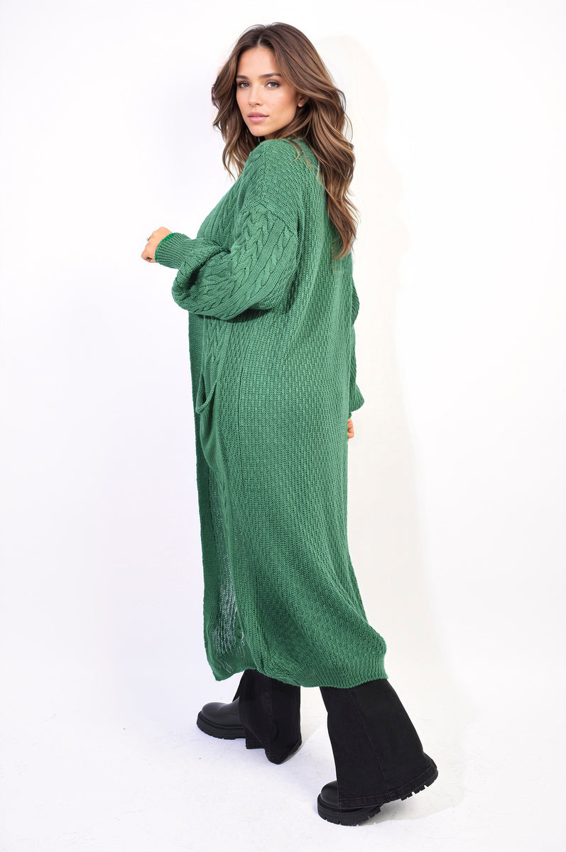 Front Open Long Knitted Cardigan with Front Pockets