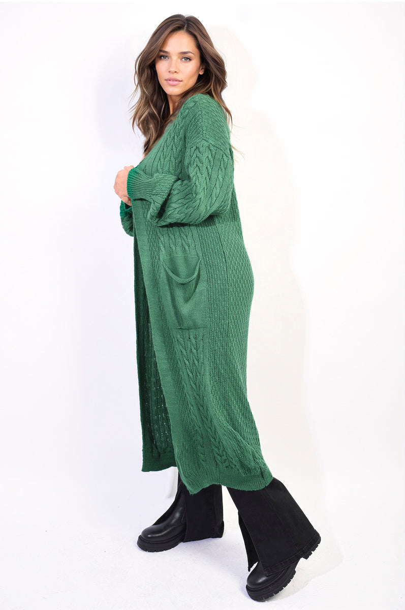 Front Open Long Knitted Cardigan with Front Pockets