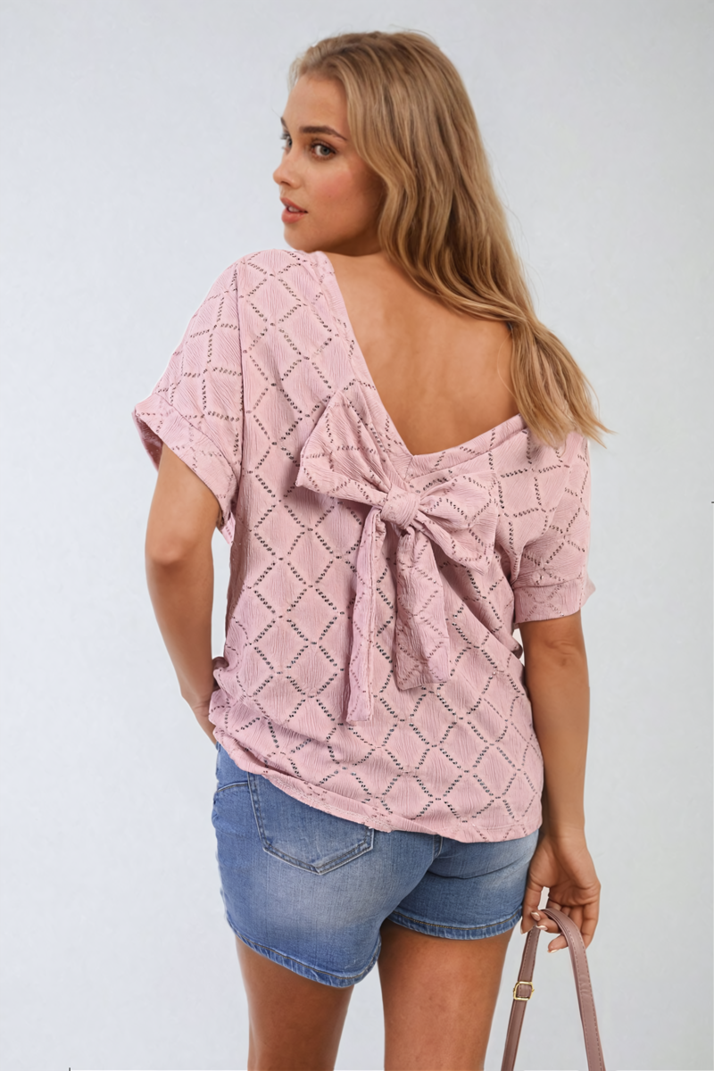 Bow back detail short sleeve blouse