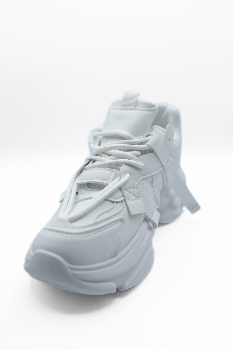 White lace-up platform chunky trainers, lace-up front with chunky sole