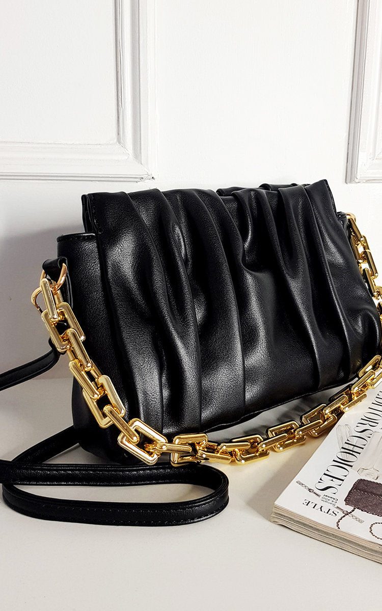 Faux Leather Shoulder Bag with Chain Strap