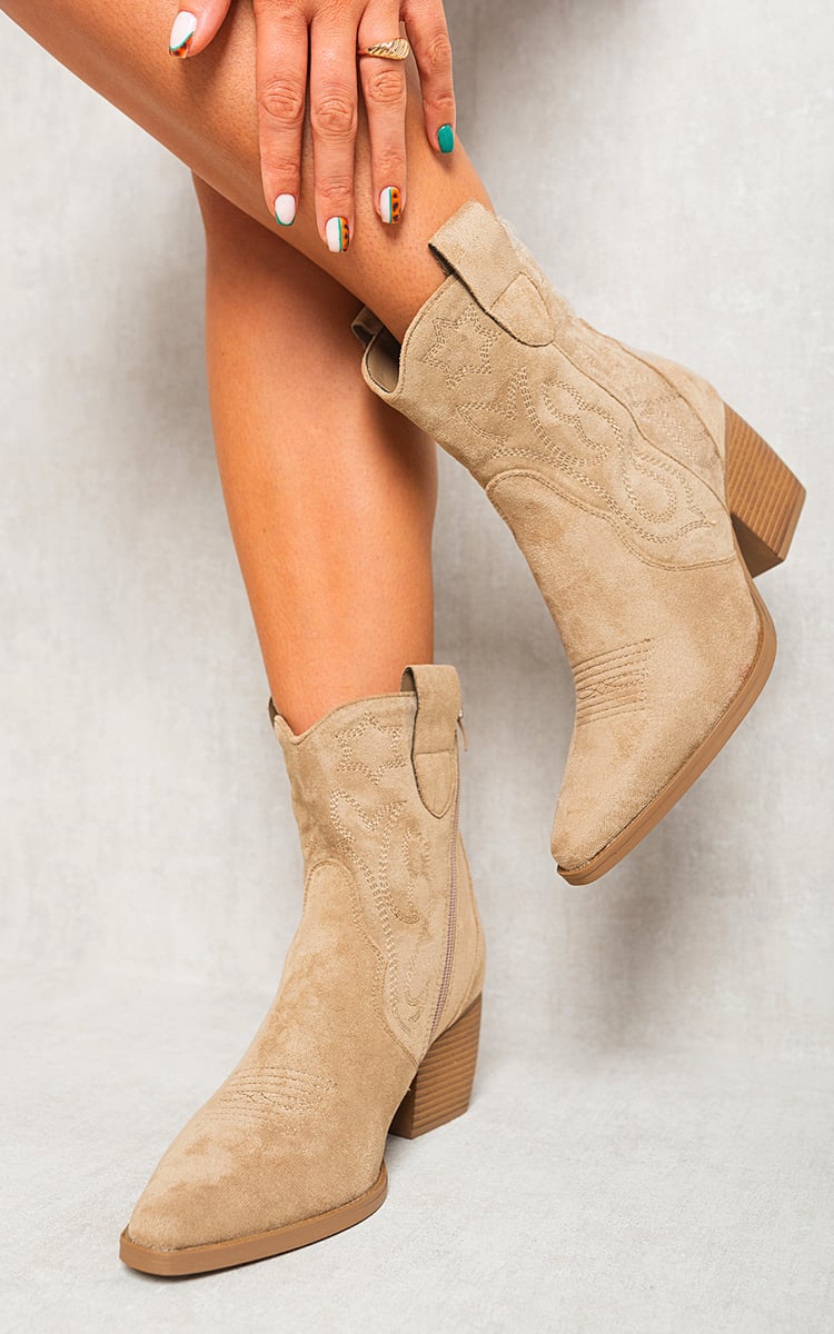 Suede Cowboy Ankle Length Boots