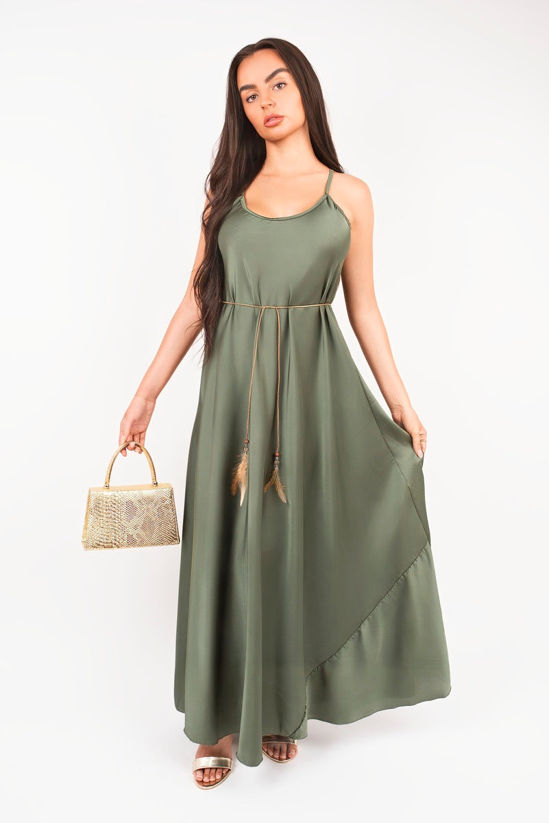 Strappy Maxi Dress with Feather Tie Waist