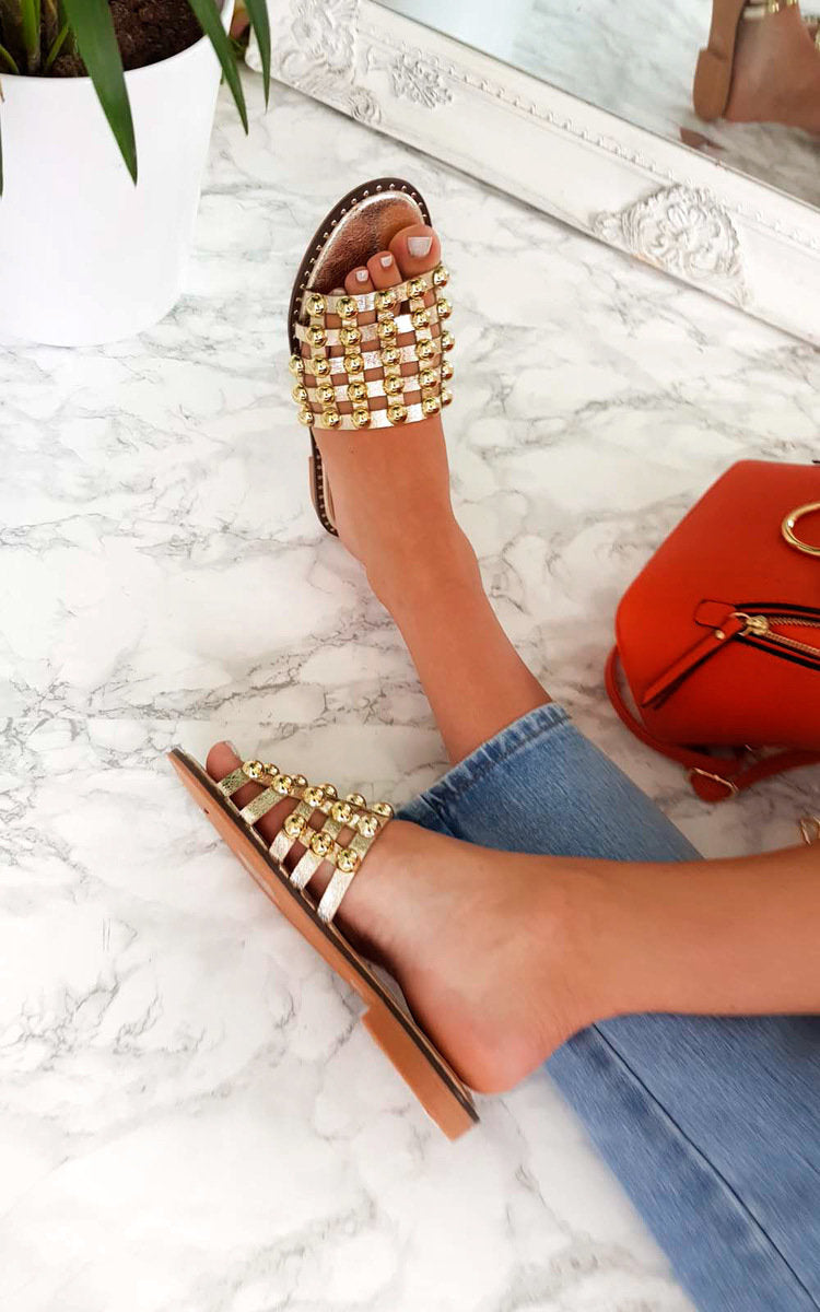 Studded Caged Open Toe Sandals