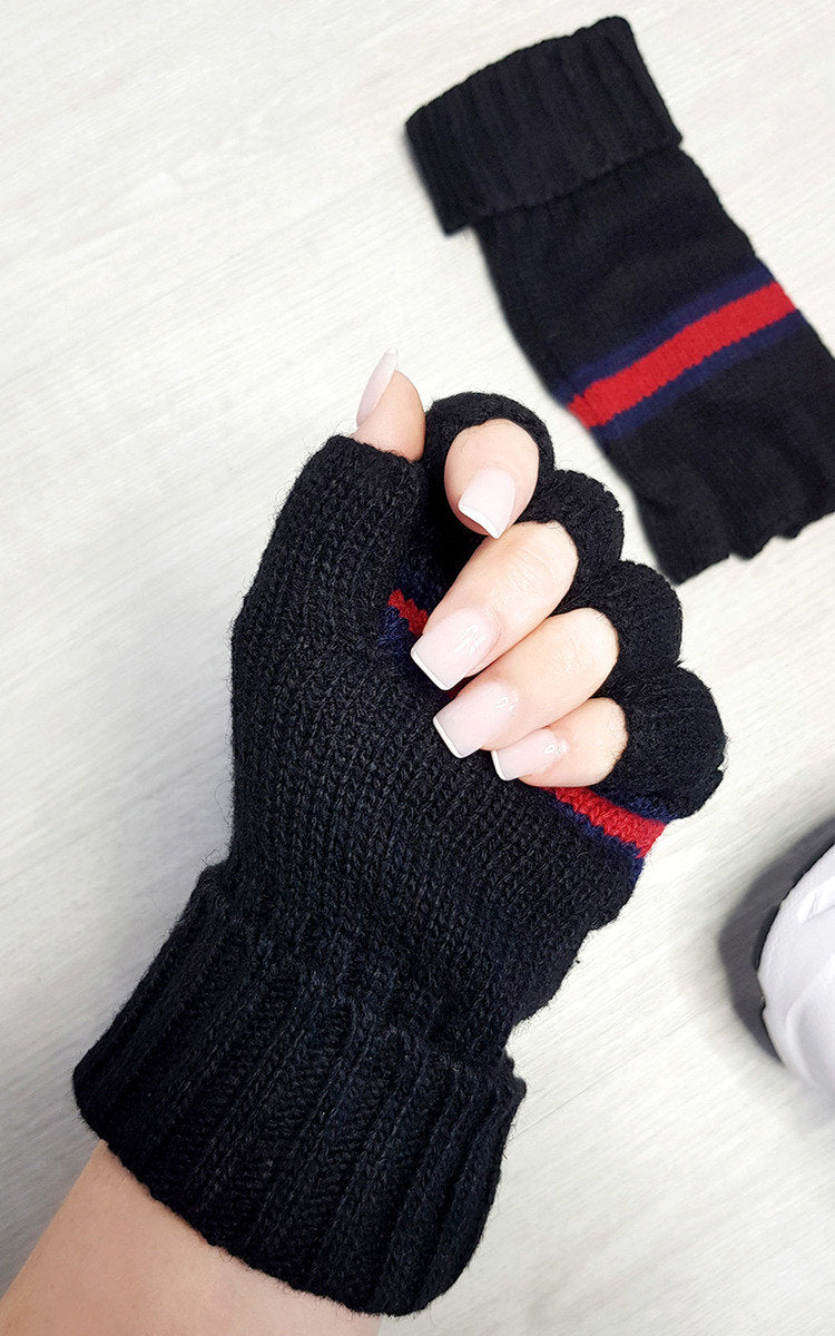 Fingerless Gloves with Stripe Detail