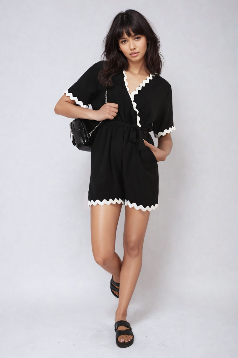 Scalloped Trim Wrap Over Playsuit