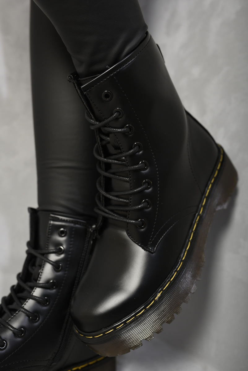 Combat Lace Up Side Zip Platform Chunky Boots