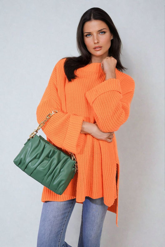 High Neck Oversized Long Sleeve Knitted Jumper