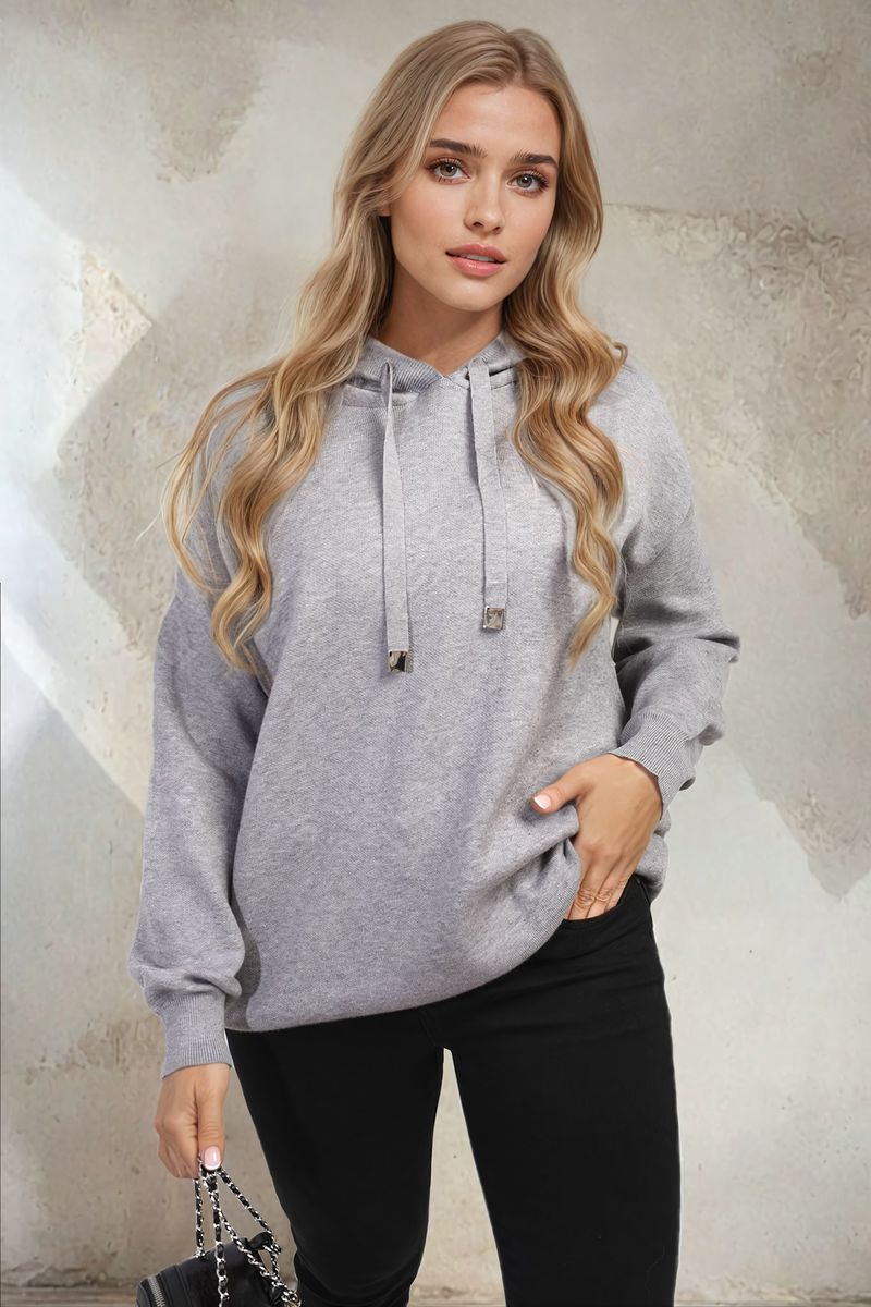 "Women's Long Sleeve Knitted Hoodie with a cozy fit and stylish design."