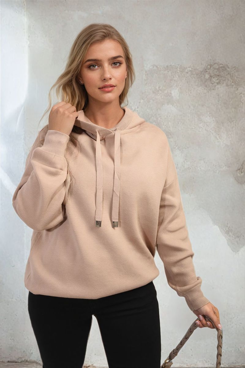 "Women's Long Sleeve Knitted Hoodie with a cozy fit and stylish design."