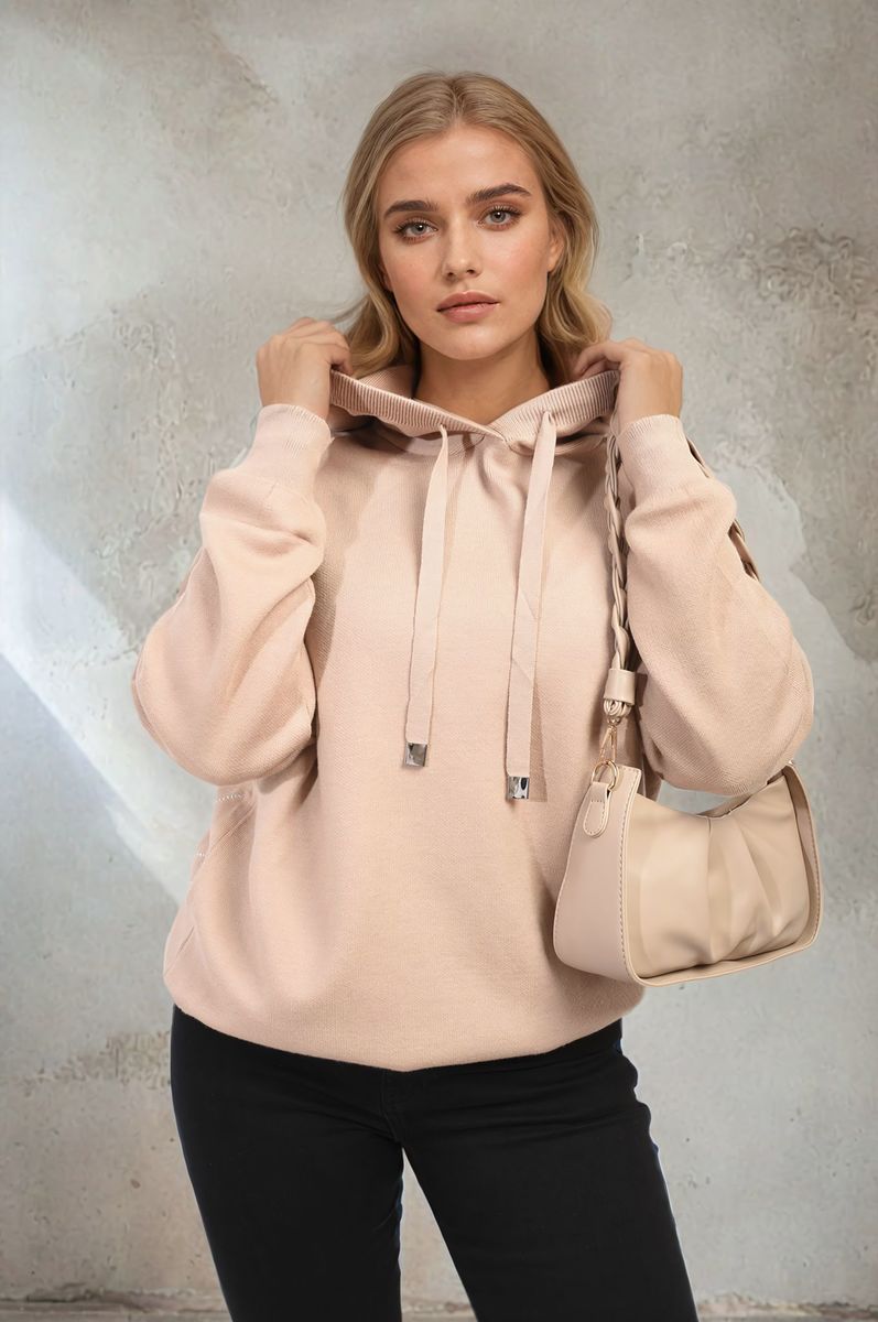 "Women's Long Sleeve Knitted Hoodie with a cozy fit and stylish design."