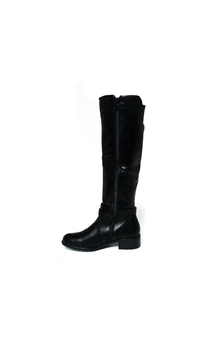 Faux Leather Buckle Knee High Boots