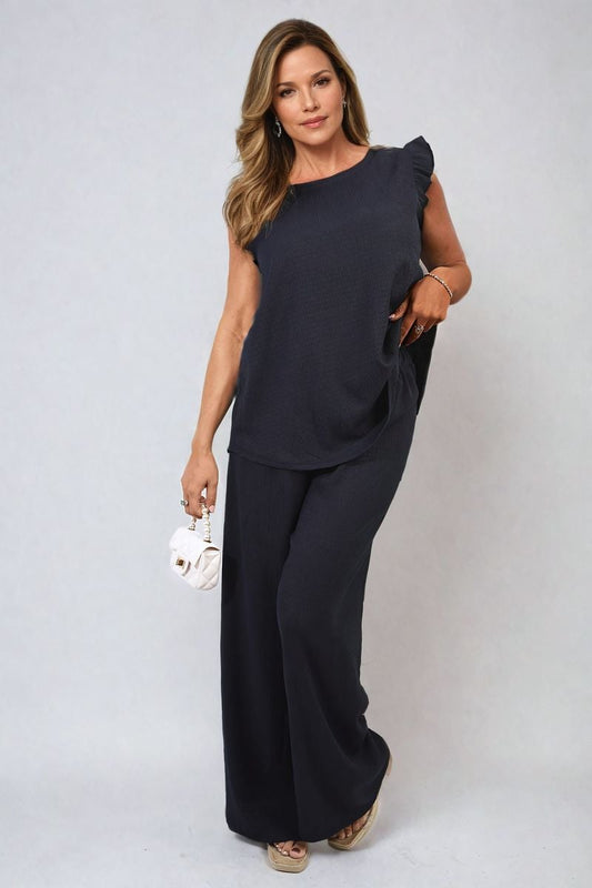 Ruffle Trim Top and Wide Leg Trouser Co-ord Set