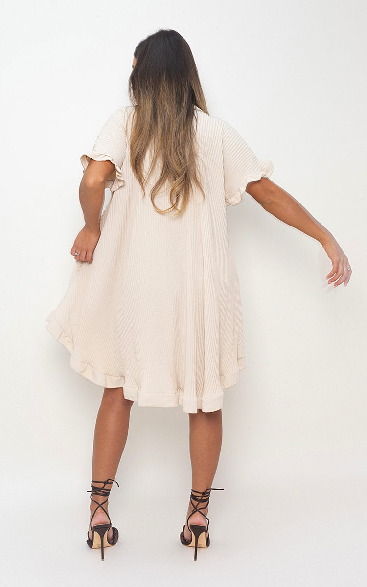 Lieldesigns Button Down Oversized Ruffle Short Sleeve Mini Dress