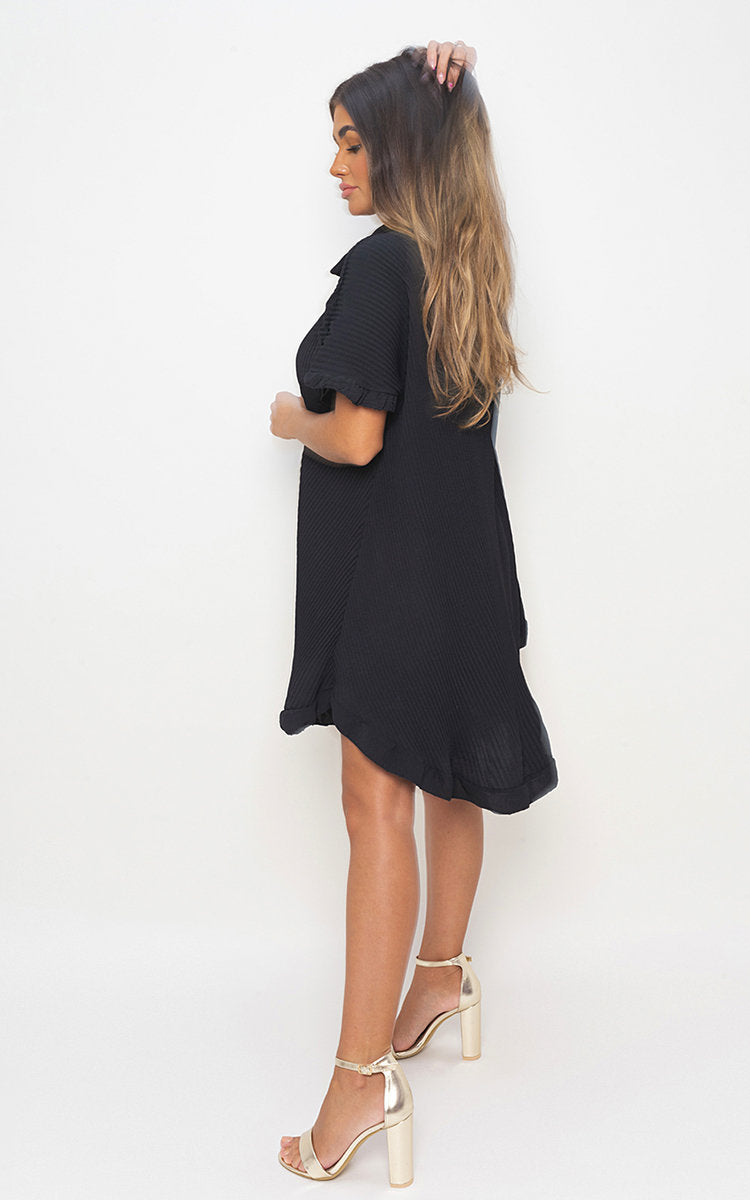 Lieldesigns Button Down Oversized Ruffle Short Sleeve Mini Dress