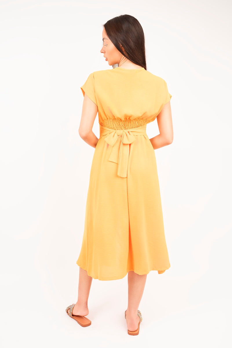 Button Down Cap Sleeve Midi Dress