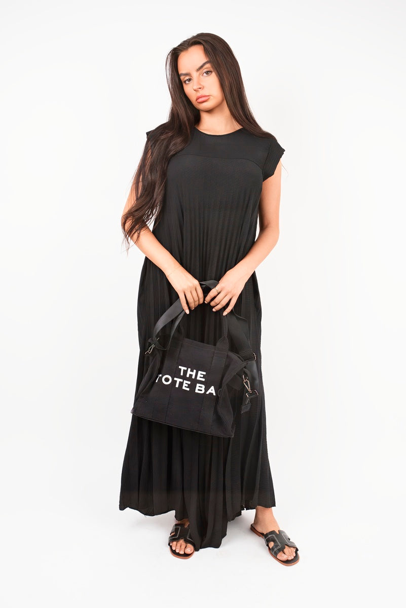 Pleated Cap Sleeve Maxi Dress
