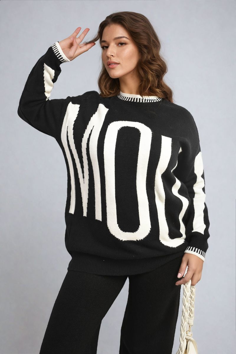 Amour Graphic Long Sleeve Knitted Jumper - Stylish & Comfy