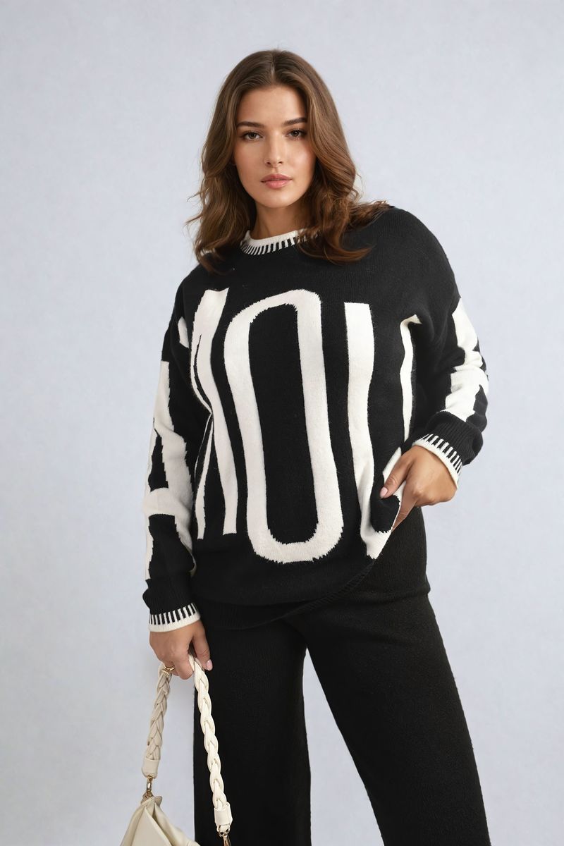 Amour Graphic Long Sleeve Knitted Jumper - Stylish & Comfy