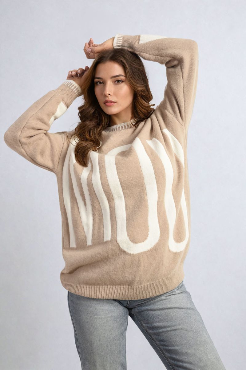 Amour Graphic Long Sleeve Knitted Jumper - Stylish & Comfy