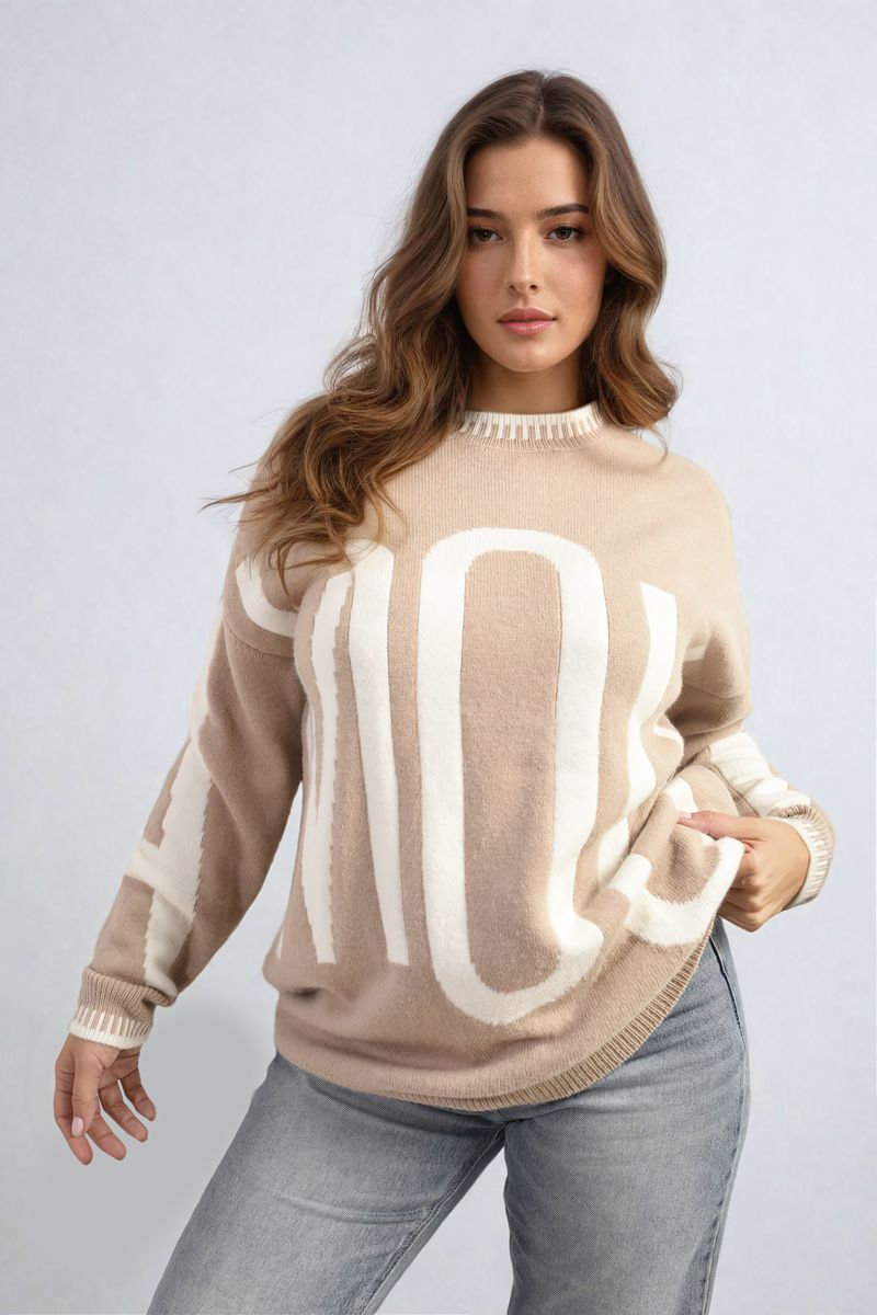 Amour Graphic Long Sleeve Knitted Jumper - Stylish & Comfy