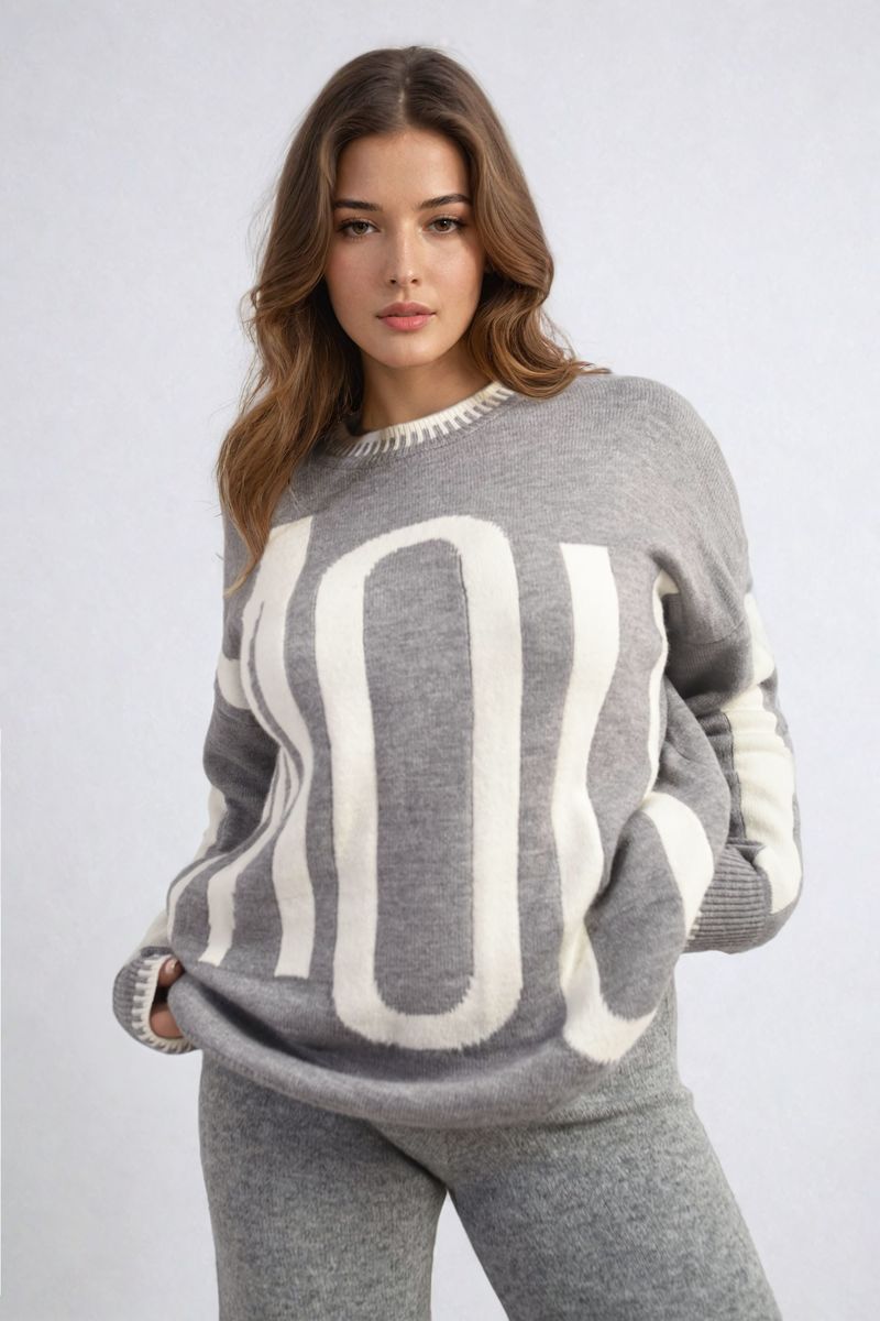 Amour Graphic Long Sleeve Knitted Jumper - Stylish & Comfy