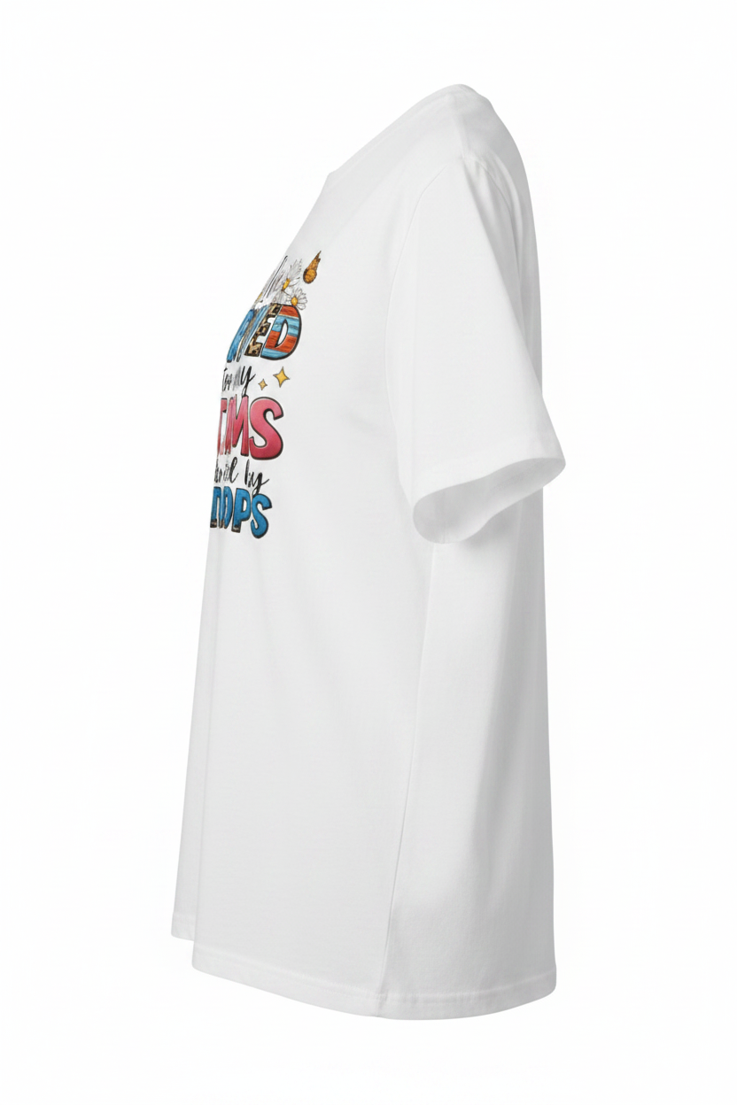 I've Survived Too Many Storms T-Shirt side profile view — showing relaxed oversized silhouette and fit