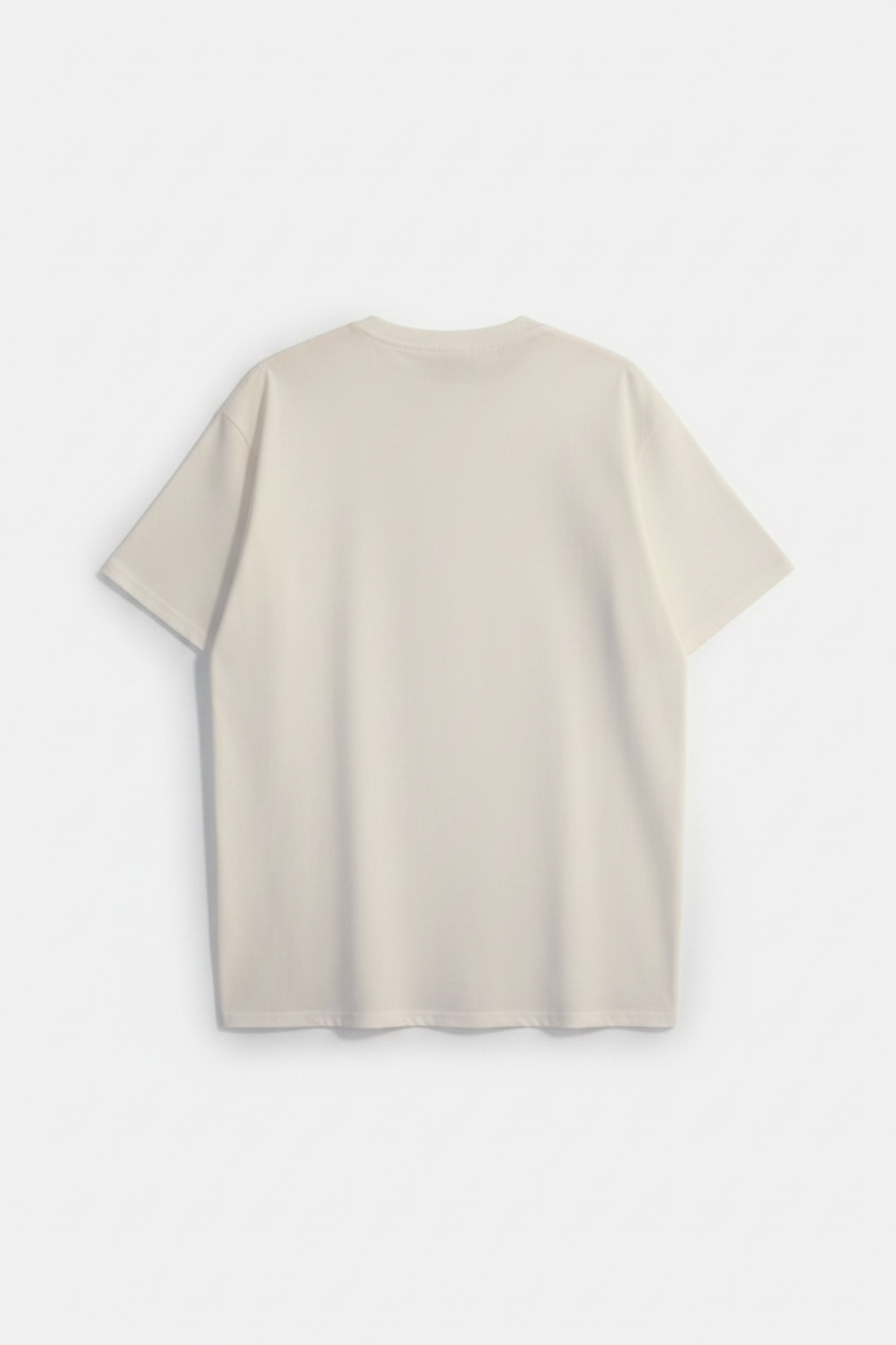 Smile Camera Sequin T-Shirt back view — cream cotton plain back, flat lay product photography