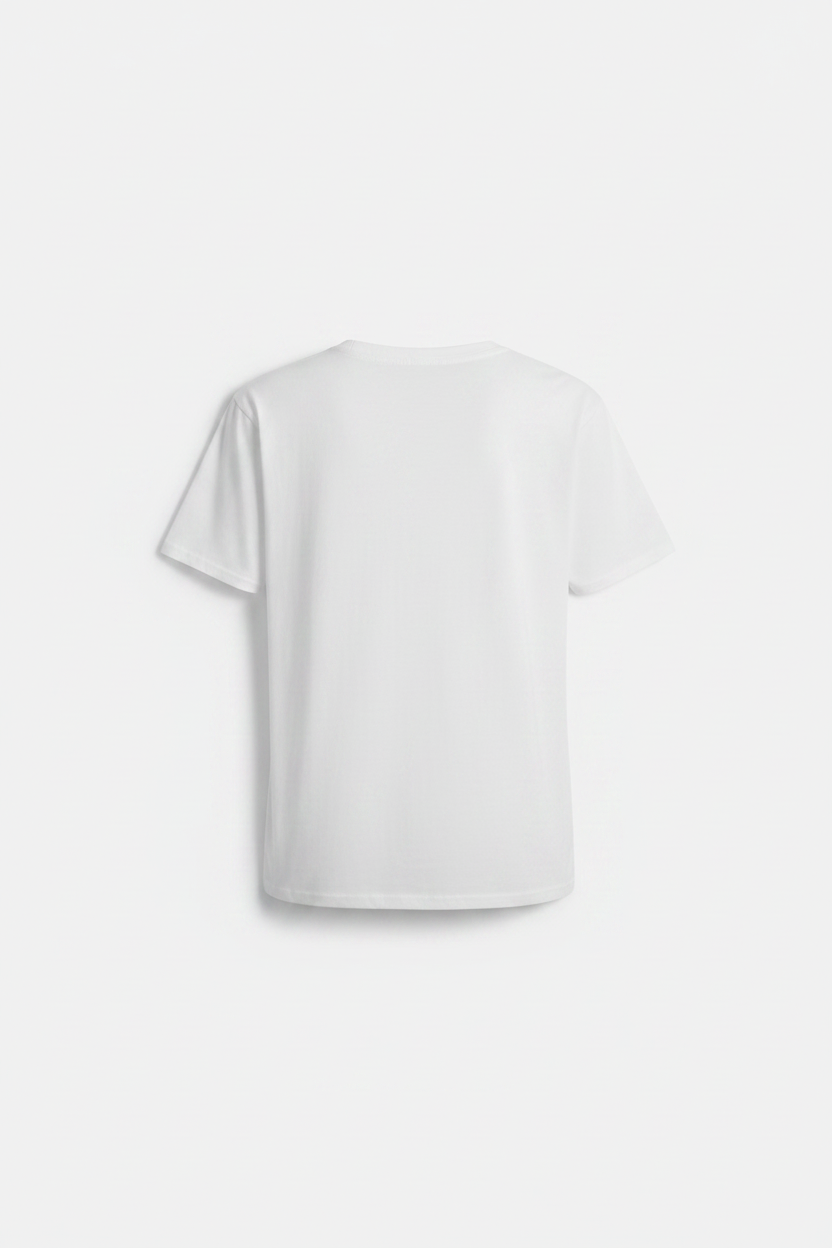 Pink Lily Embroidered T-Shirt back view — plain white cotton back, flat lay product photography