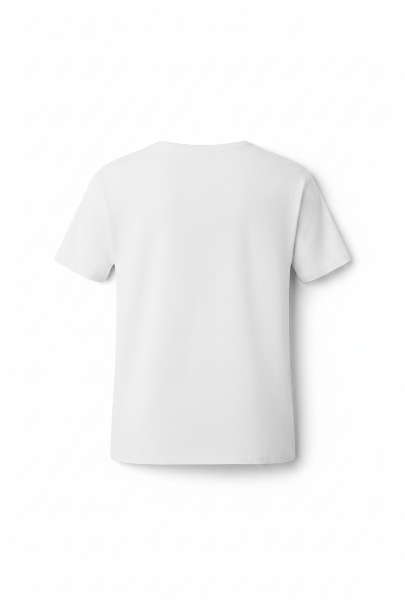 Botanical Bow Graphic T-Shirt back view — plain white cotton back, flat lay product photography