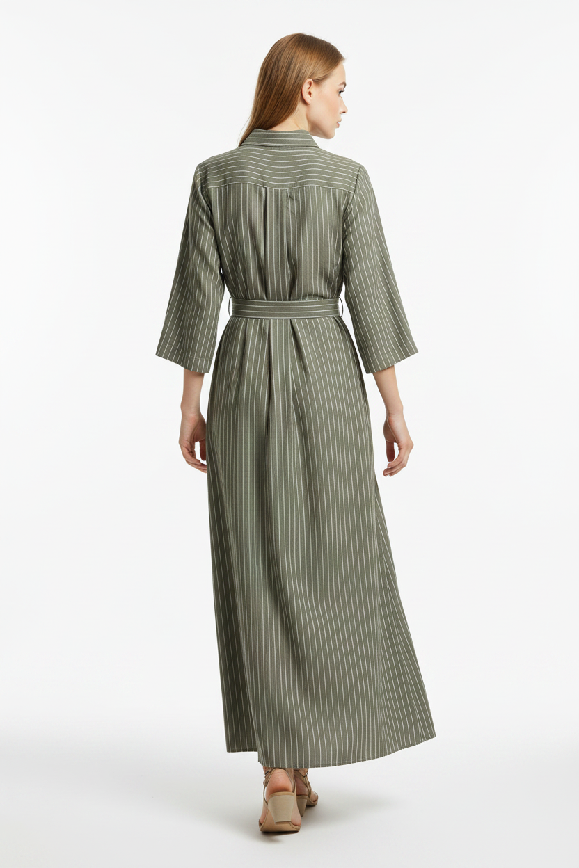 Khaki Pinstripe Maxi Dress Back