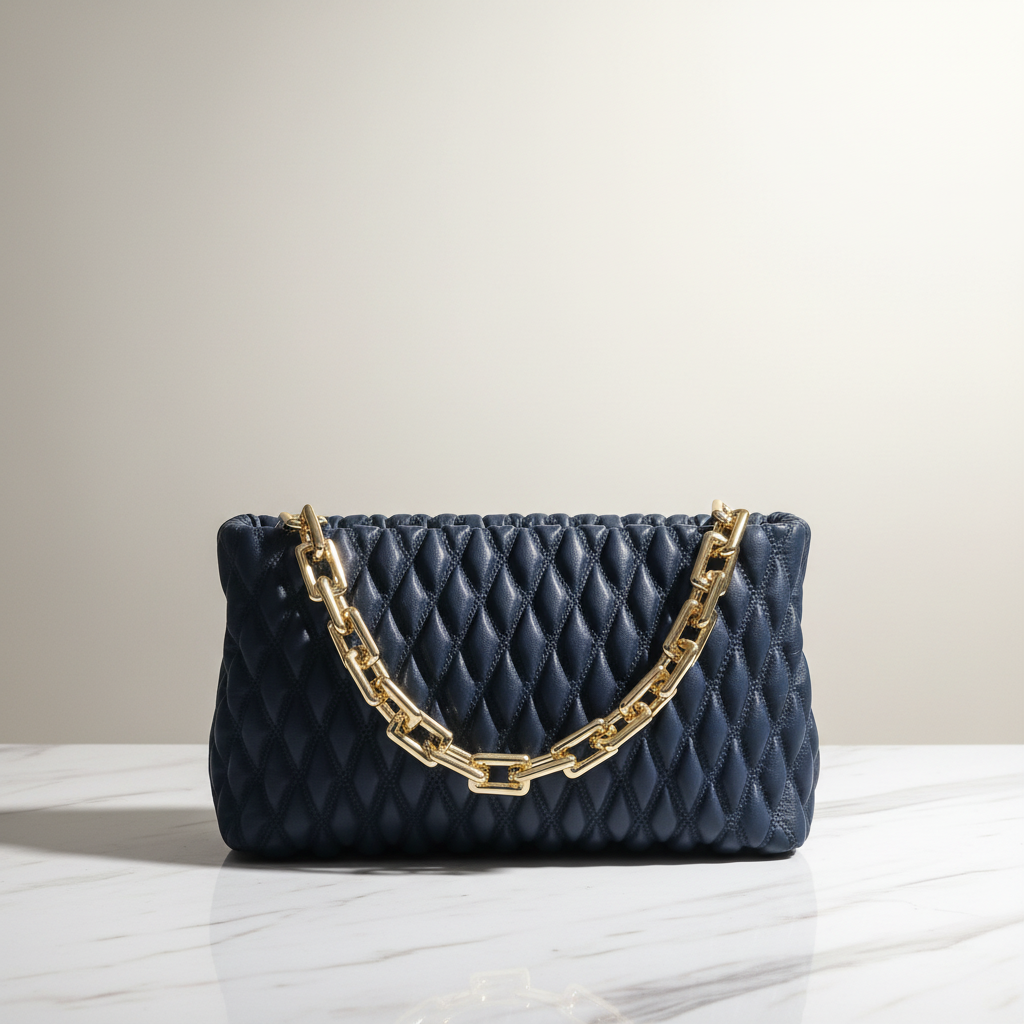 Navy Blue Quilted Bag - Front