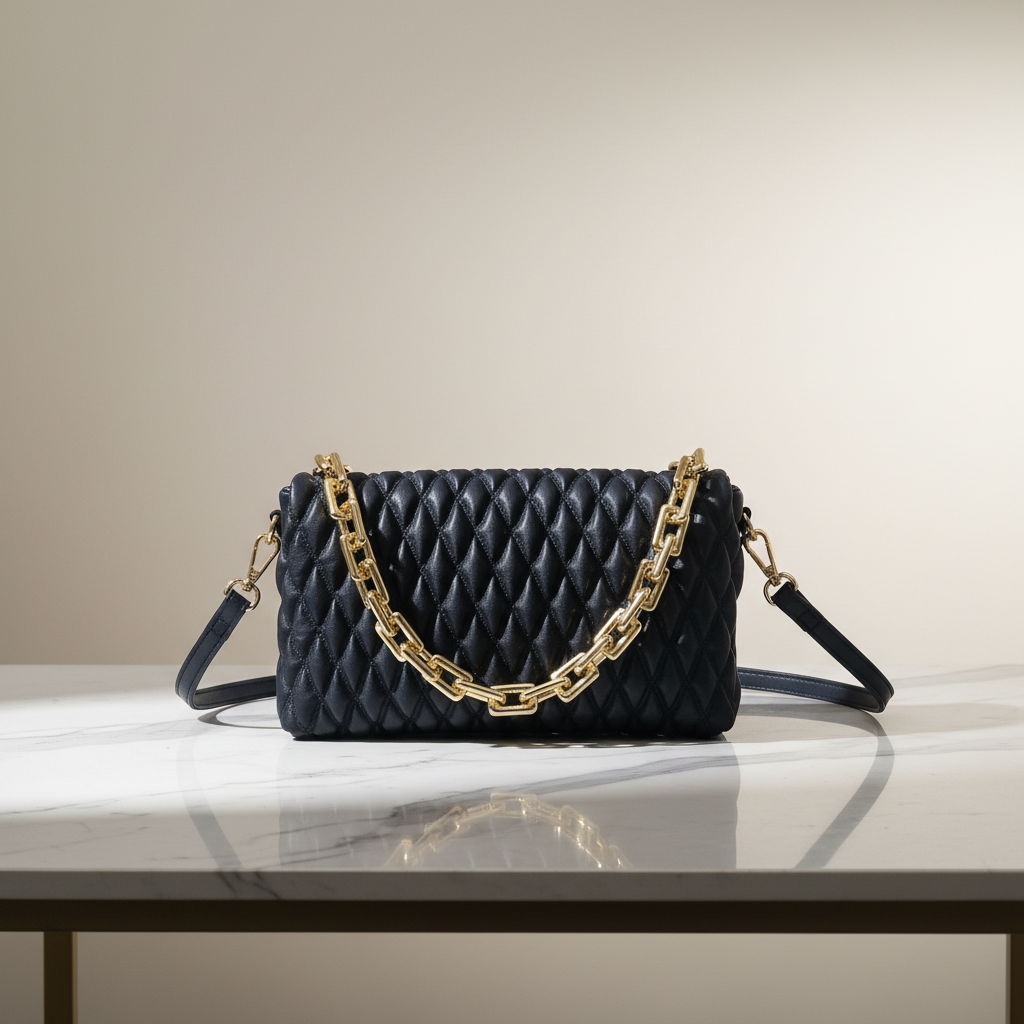 Navy Blue Quilted Bag - Top View