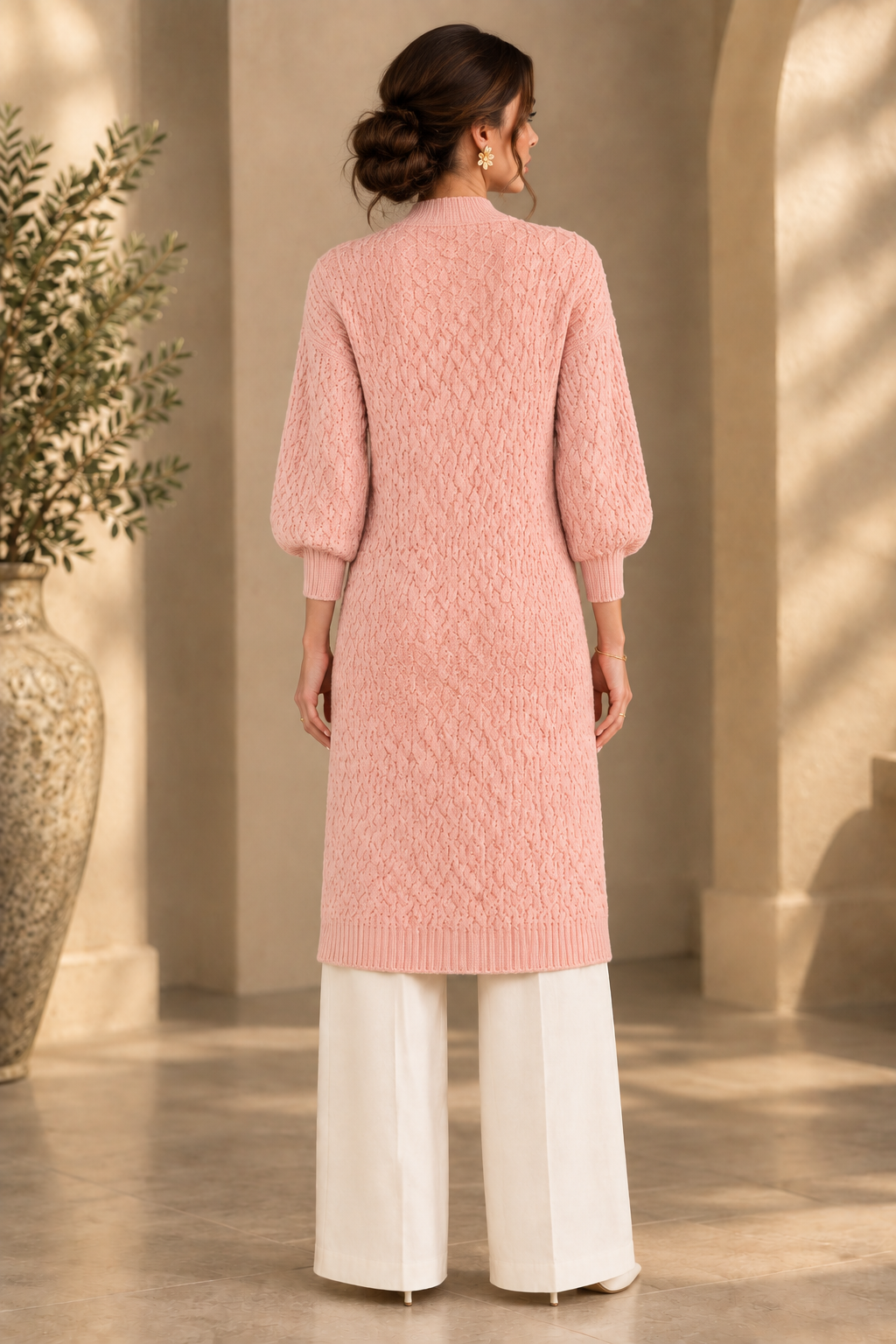 Pink cardigan rear view