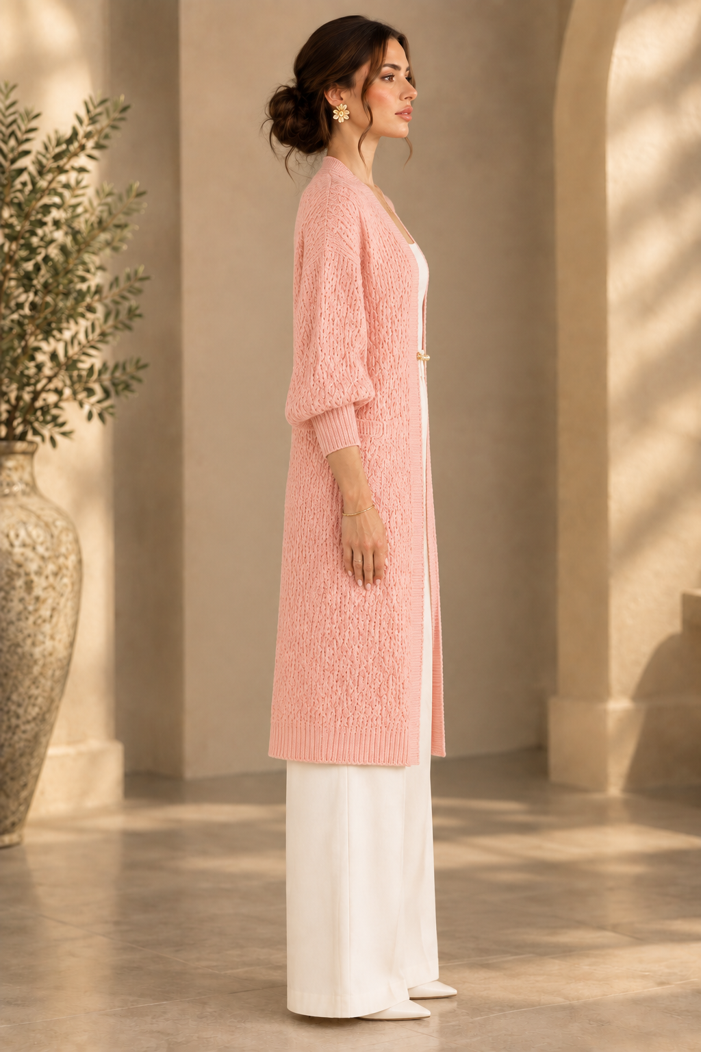 Pink cardigan side view