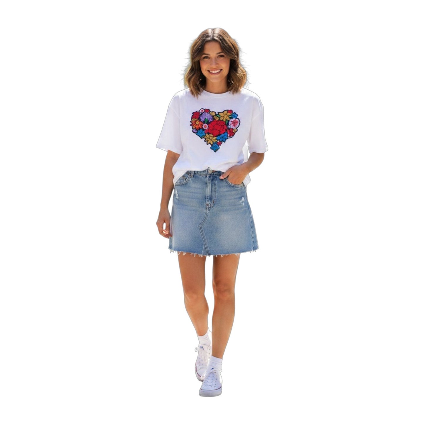 Women's White Embroidery Cotton T-Shirt | Liel Designs