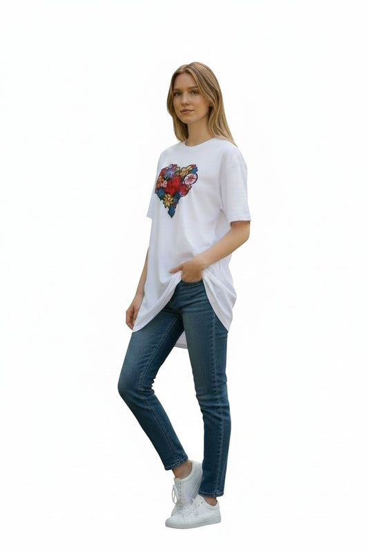 Women's White Embroidery Cotton T-Shirt | Liel Designs