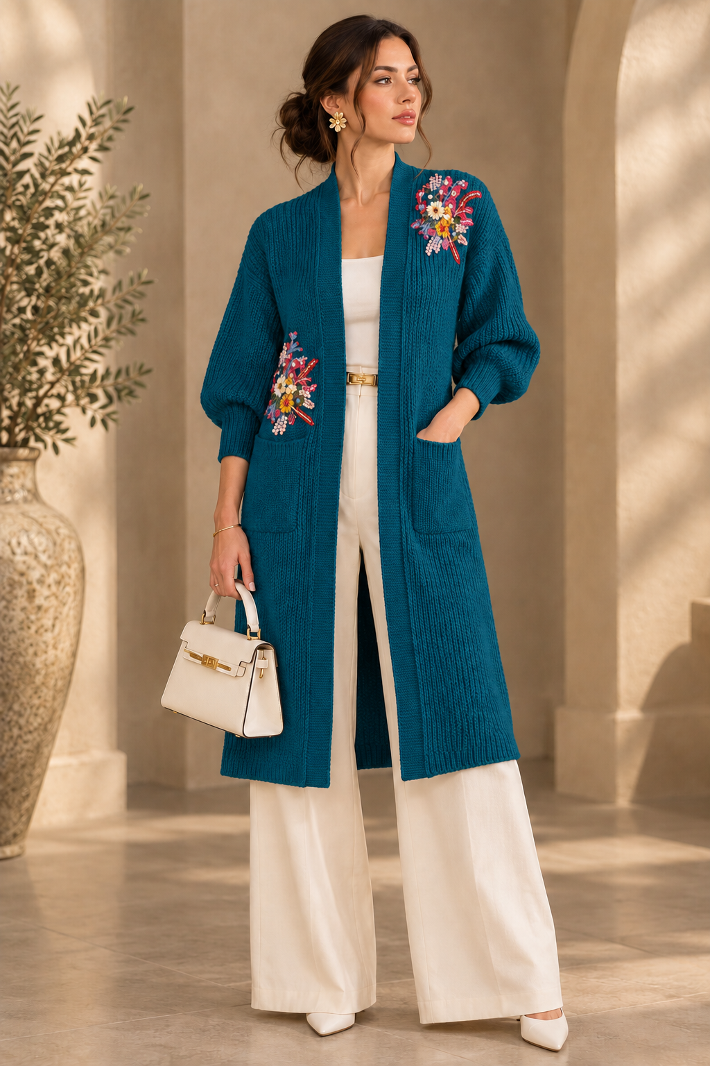 Teal floral cardigan