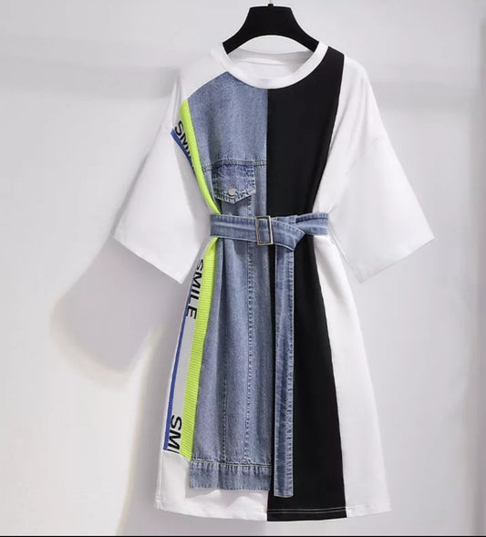 Short sleeve Patchwork T-Shirt Dress